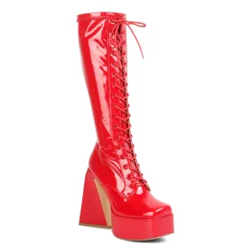 Patent PU High Platform Calf Boots