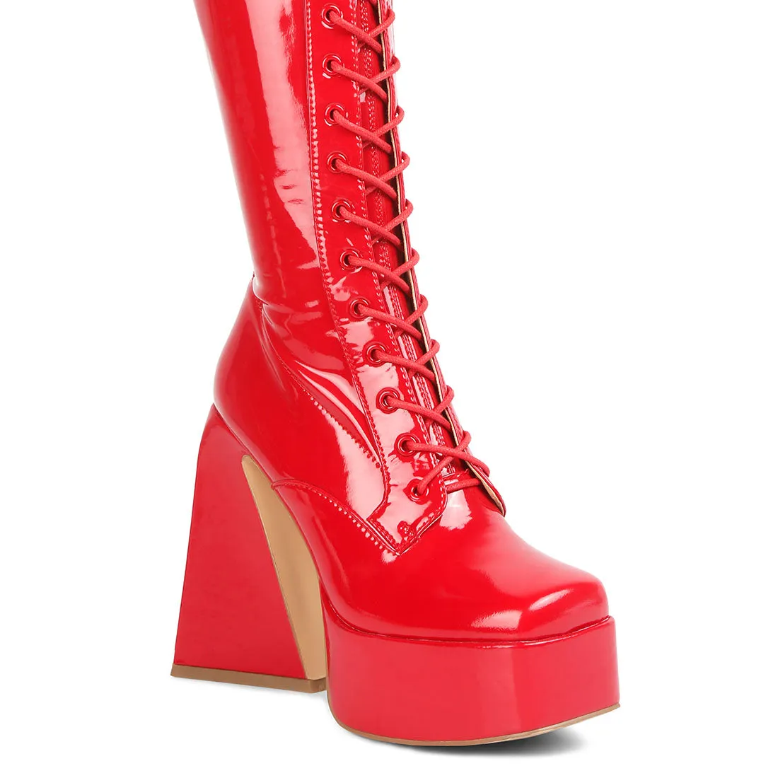 Patent PU High Platform Calf Boots