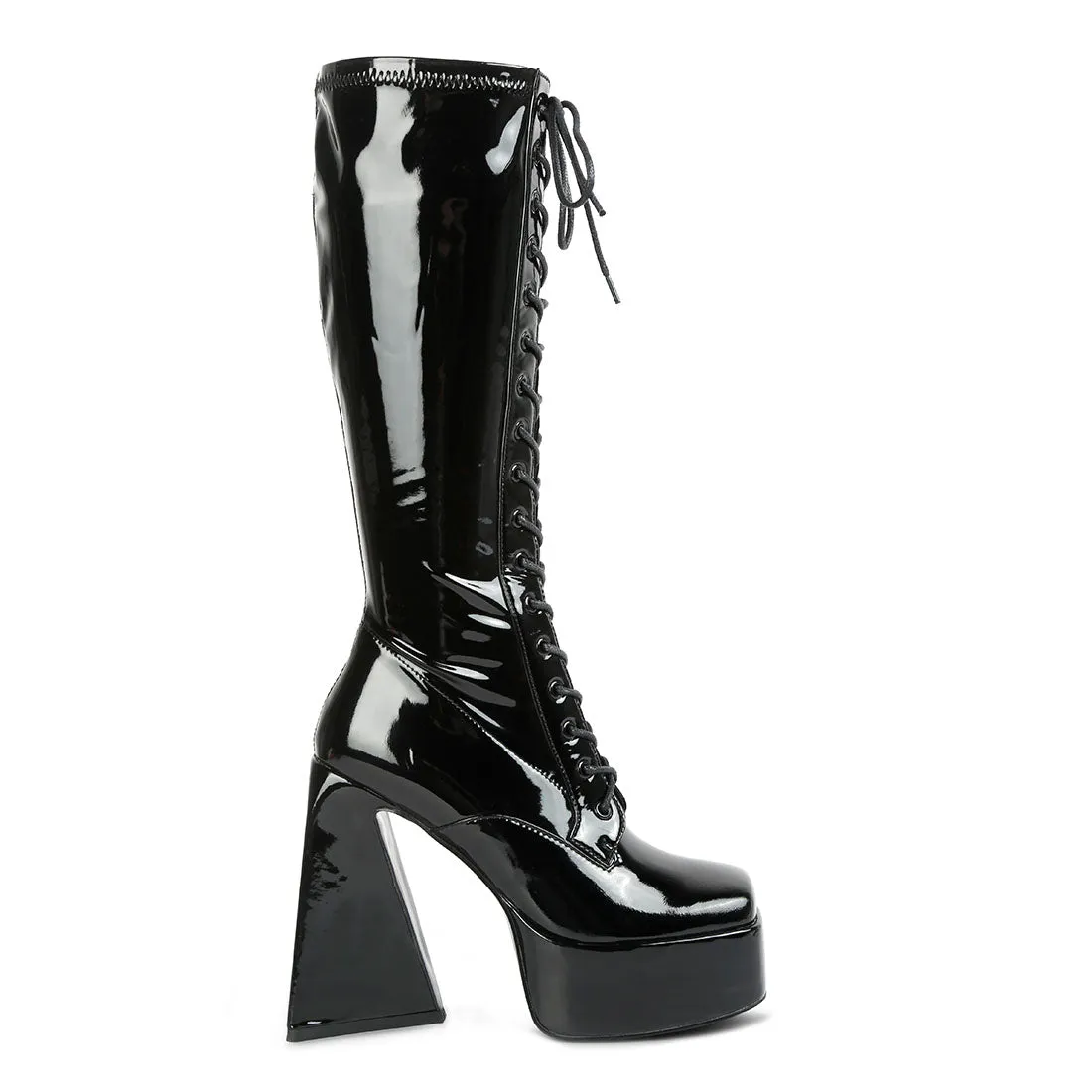 Patent PU High Platform Calf Boots