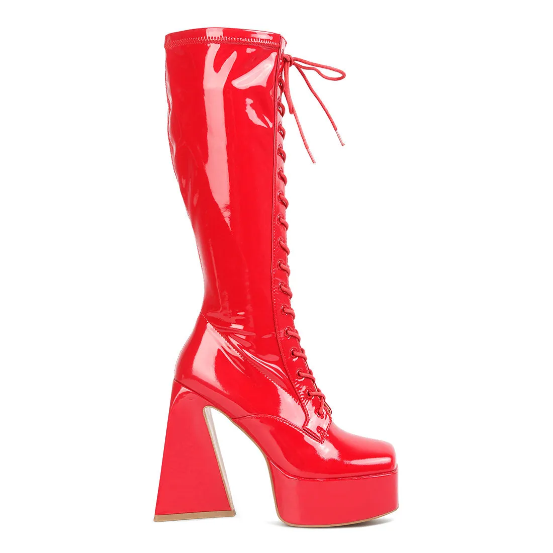 Patent PU High Platform Calf Boots