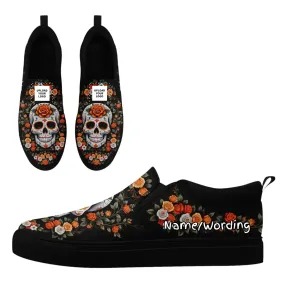 Personalized Skull Fashion Sneakers, Custom Skeleton and Face Shoes, Unisex and Comfort Slip On Shoes
