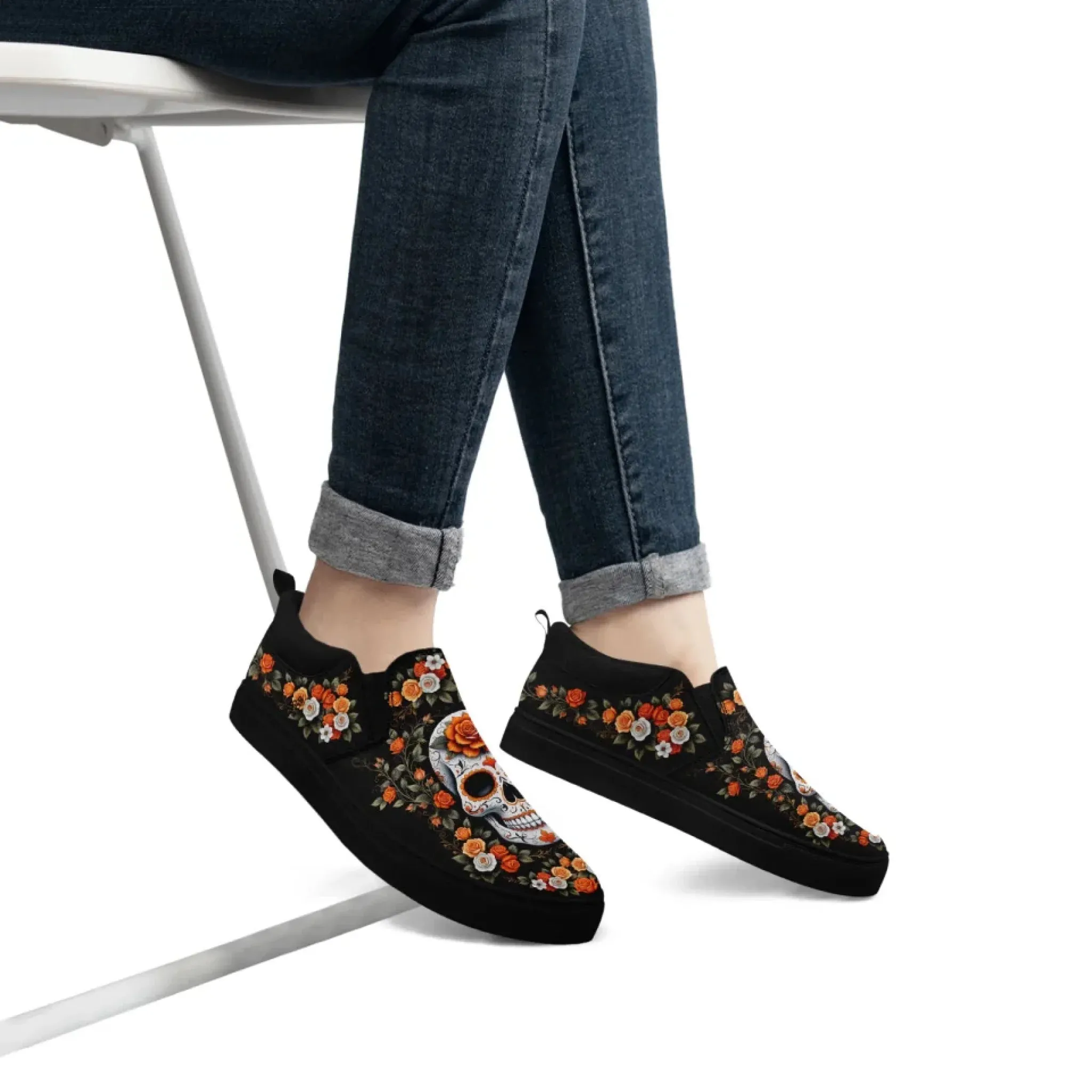 Personalized Skull Fashion Sneakers, Custom Skeleton and Face Shoes, Unisex and Comfort Slip On Shoes