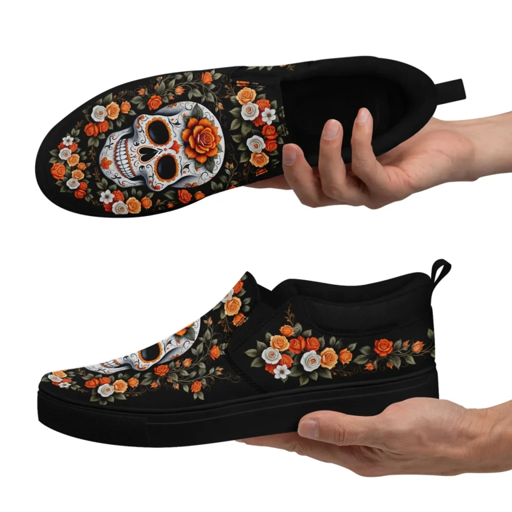 Personalized Skull Fashion Sneakers, Custom Skeleton and Face Shoes, Unisex and Comfort Slip On Shoes