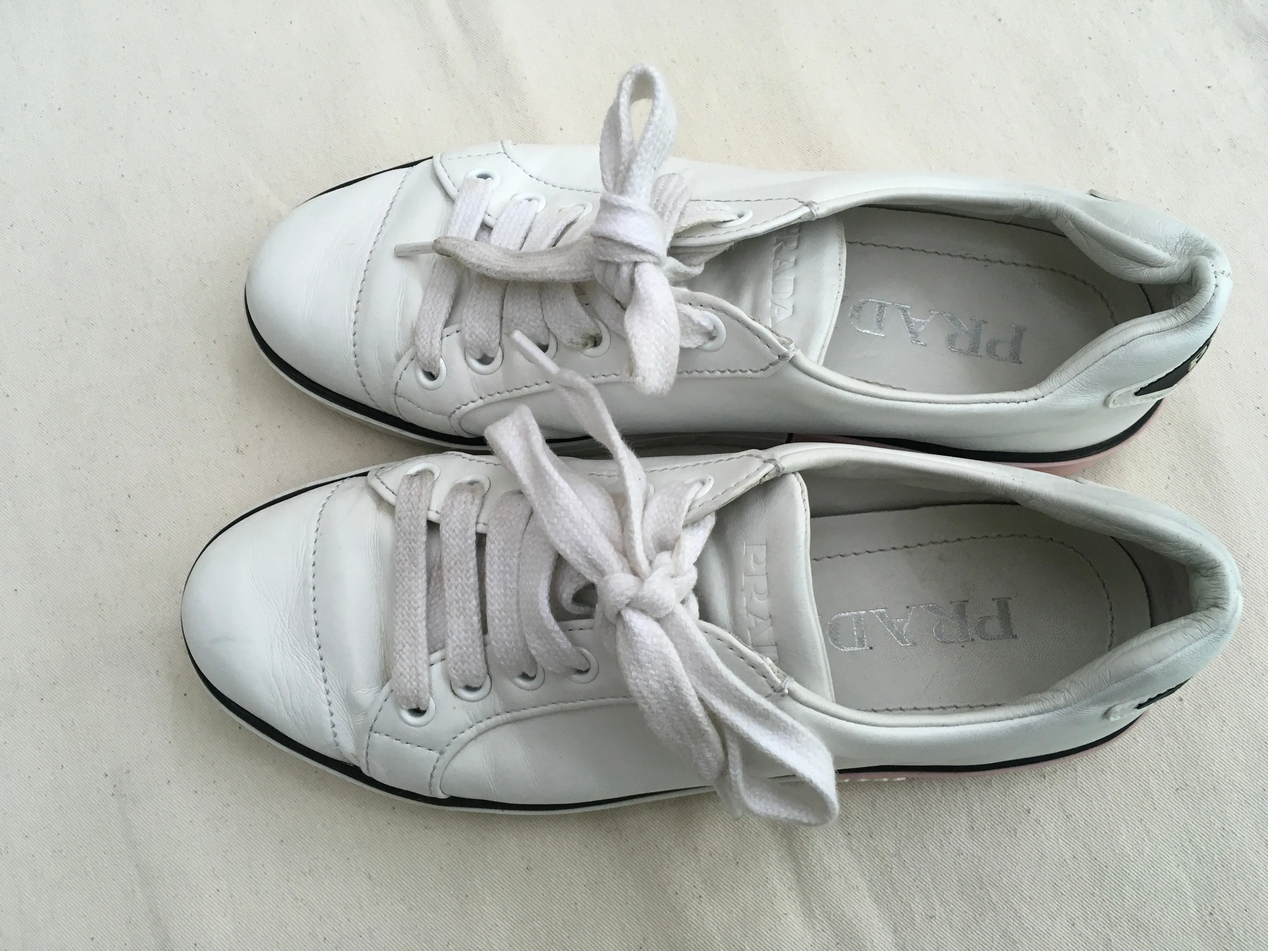 PRADA White Leather Sneakers Trainers Shoes 36 UK 3 US 6 ladies
