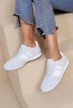 ROUND TOE SIDE LINE STRIPPED DETAILED GUM SOLE TRAINERS IN BLUE