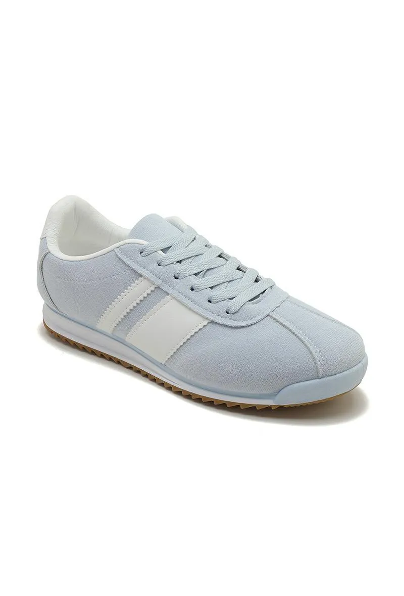 ROUND TOE SIDE LINE STRIPPED DETAILED GUM SOLE TRAINERS IN BLUE