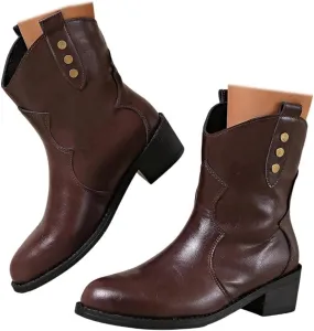 SACFOF Womens Ankle Cowboy Boots Western Cowgirl Booties Chunky Low Heel Pointed Toe Pull on Short Booties