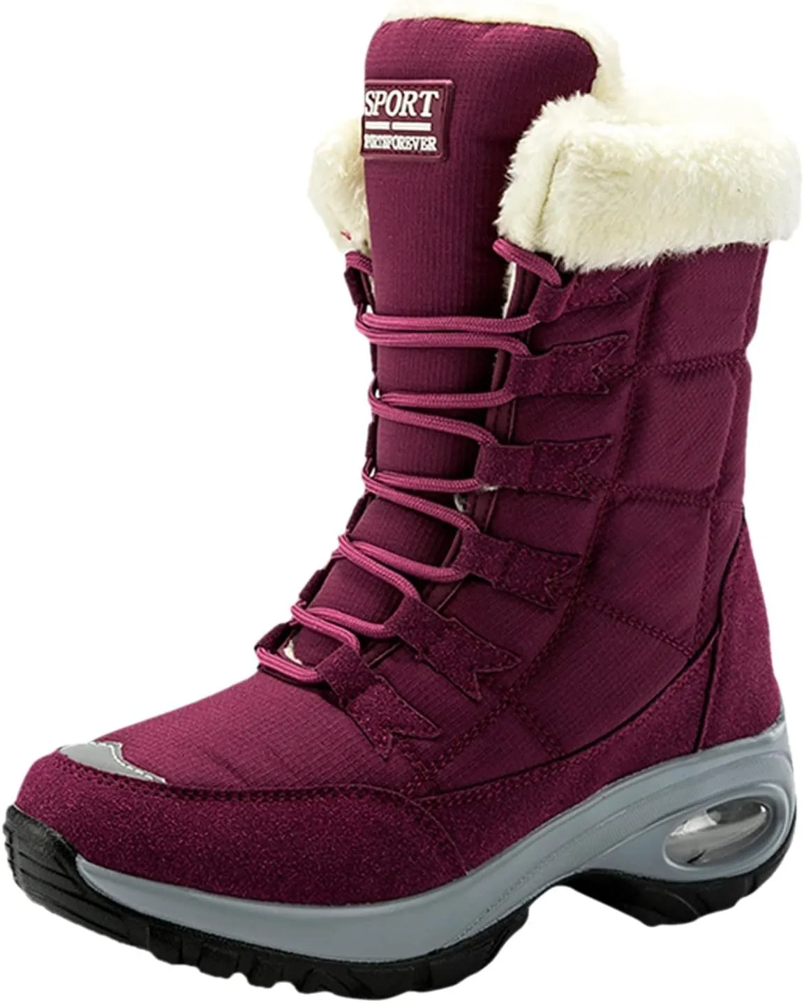 Snow Boots Men Warm Furry Lined Mid Calf Boots Footwear Waterproof Outdoor Comfort Winter Boots Slip on Ankle Booties Non-Slip Hiking Boot Trekking Boots