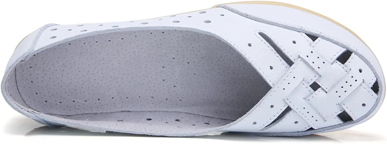 SuanlaTDS Slip On Women Comfort Walking Flat Loafers Casual Shoes Driving Loafers Walking Shoes for Women Black Casual Slip on Shoes for Women (White, 7)