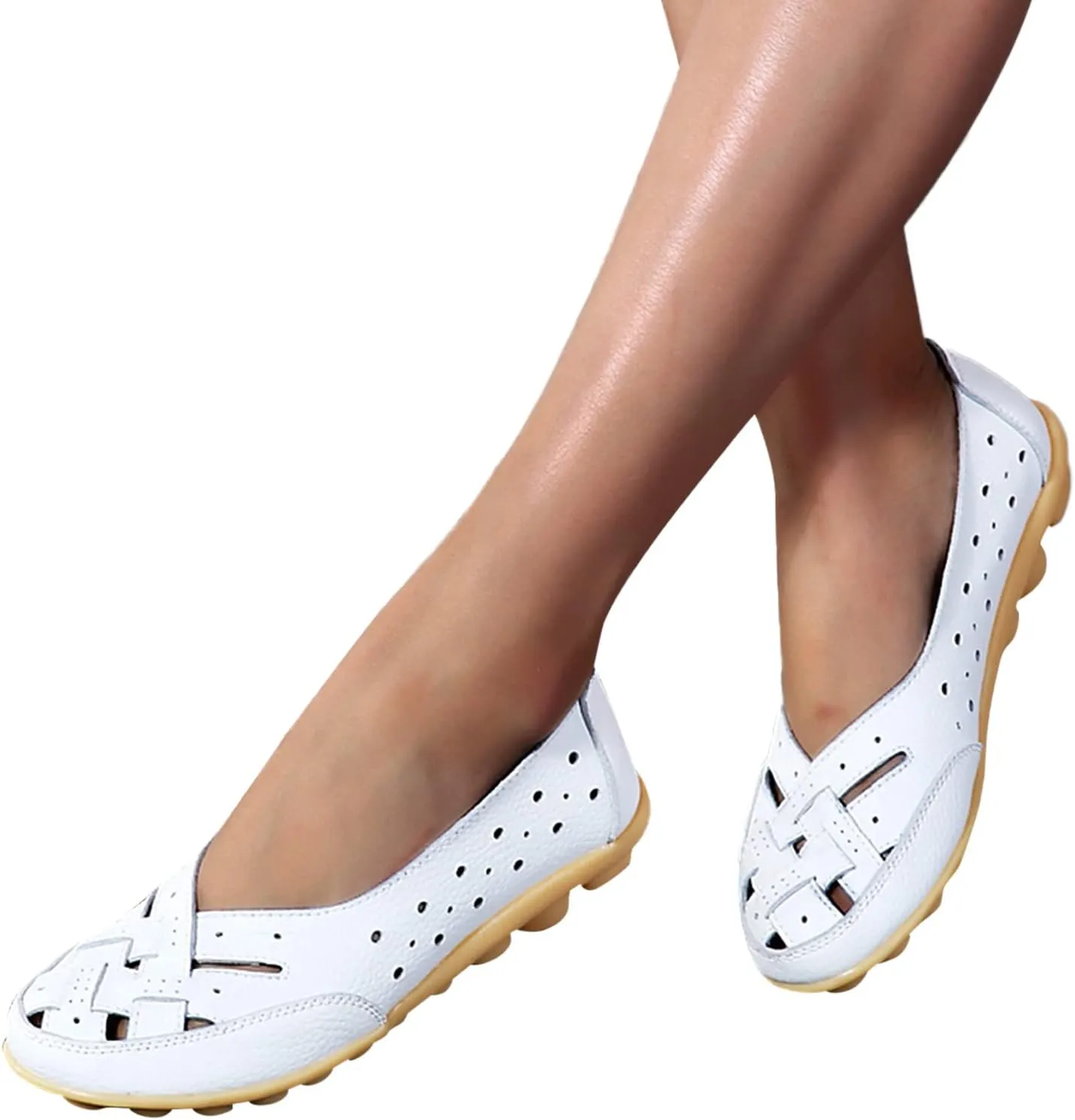 SuanlaTDS Slip On Women Comfort Walking Flat Loafers Casual Shoes Driving Loafers Walking Shoes for Women Black Casual Slip on Shoes for Women (White, 7)