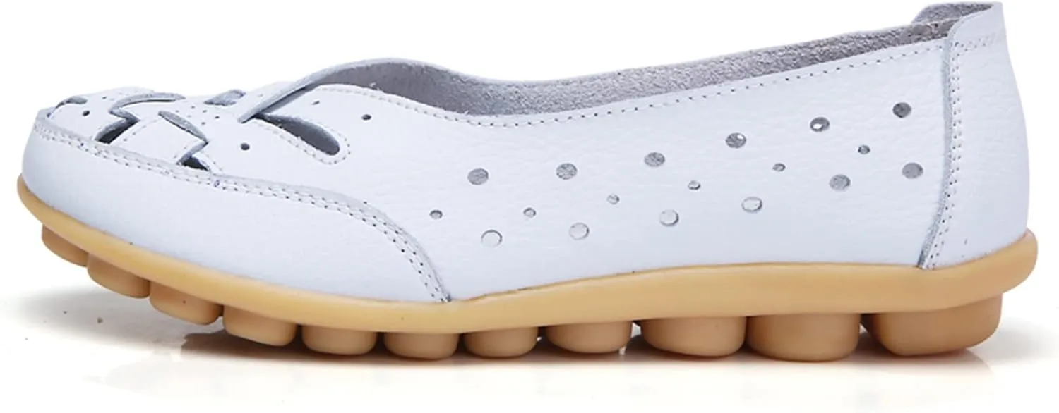 SuanlaTDS Slip On Women Comfort Walking Flat Loafers Casual Shoes Driving Loafers Walking Shoes for Women Black Casual Slip on Shoes for Women (White, 7)