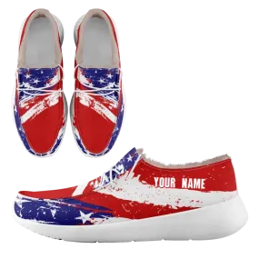 Unique Gift,Personalized USA Flag Sneakers, Custom Stars and Stripes Loafer Shoes, Fur Lining Shoe, Pride in Comfort,FN042-24020304-1w