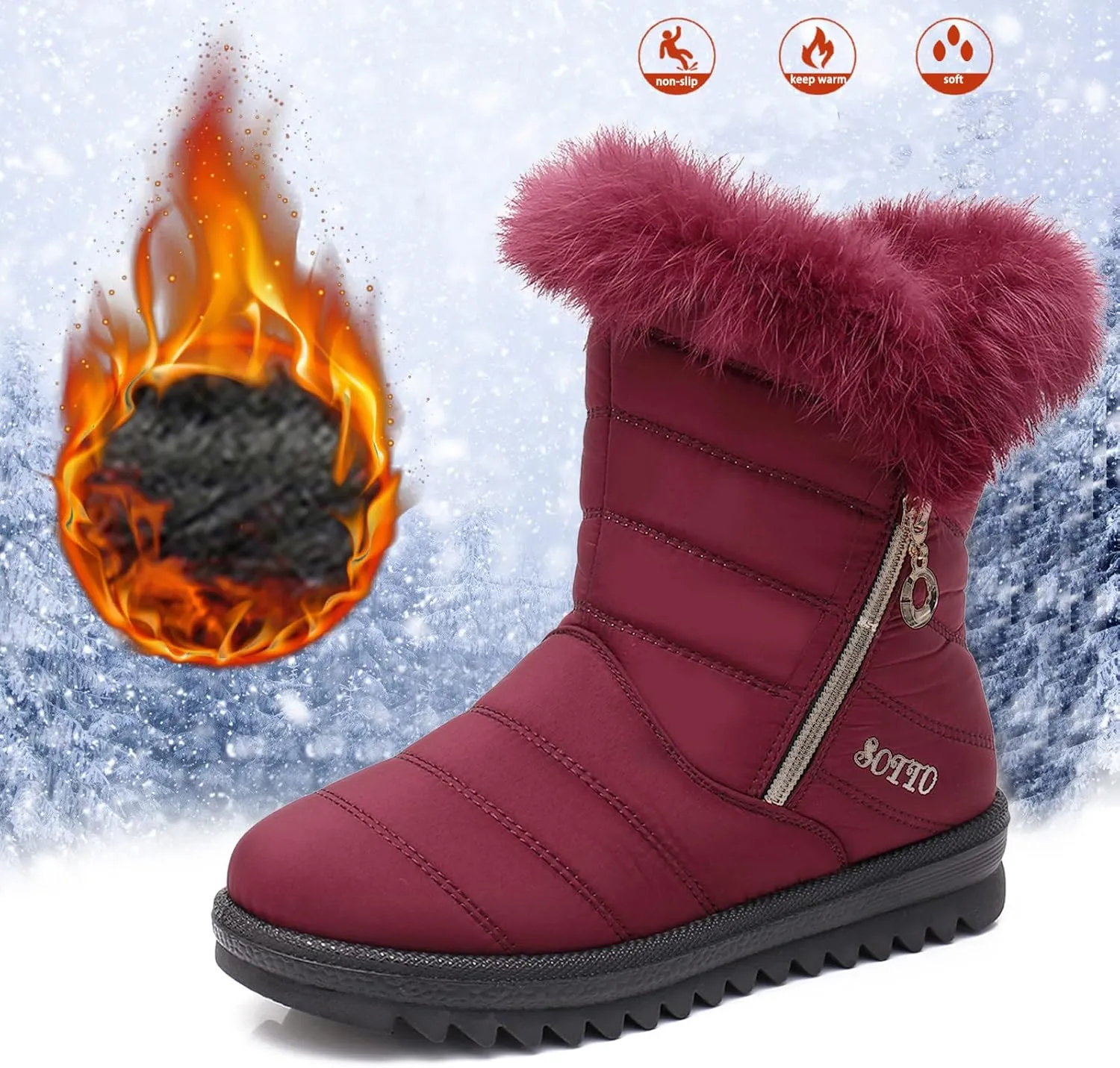 Winter Boots for Teens Waterproof Insulated Fur Boots Comfortable Ankle Booties Lightweight Outdoor Work Boots Snow Boots