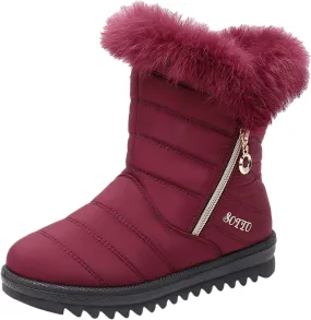 Winter Boots for Teens Waterproof Insulated Fur Boots Comfortable Ankle Booties Lightweight Outdoor Work Boots Snow Boots