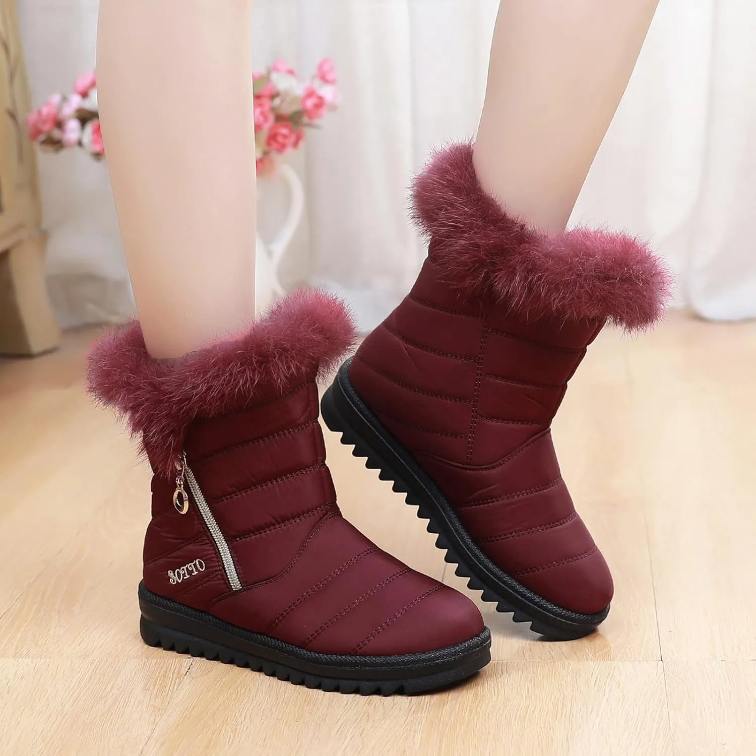 Winter Boots for Teens Waterproof Insulated Fur Boots Comfortable Ankle Booties Lightweight Outdoor Work Boots Snow Boots