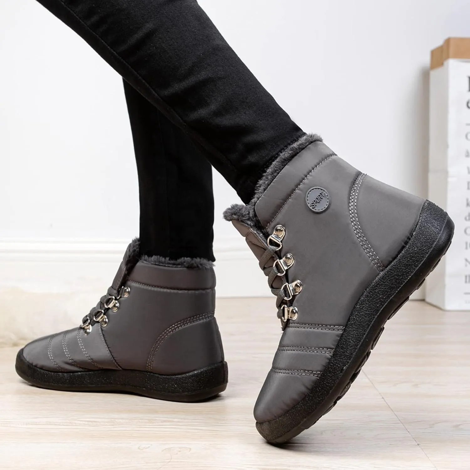 Winter Boots for Women,Water-proof Comfortable Fleece Lined Mid Calf Winter Snow Boots Wide Width Ankle Boots Lace up Snow Boots Winter Boots Insulated Non Slip Shoes for Outdoor Sport