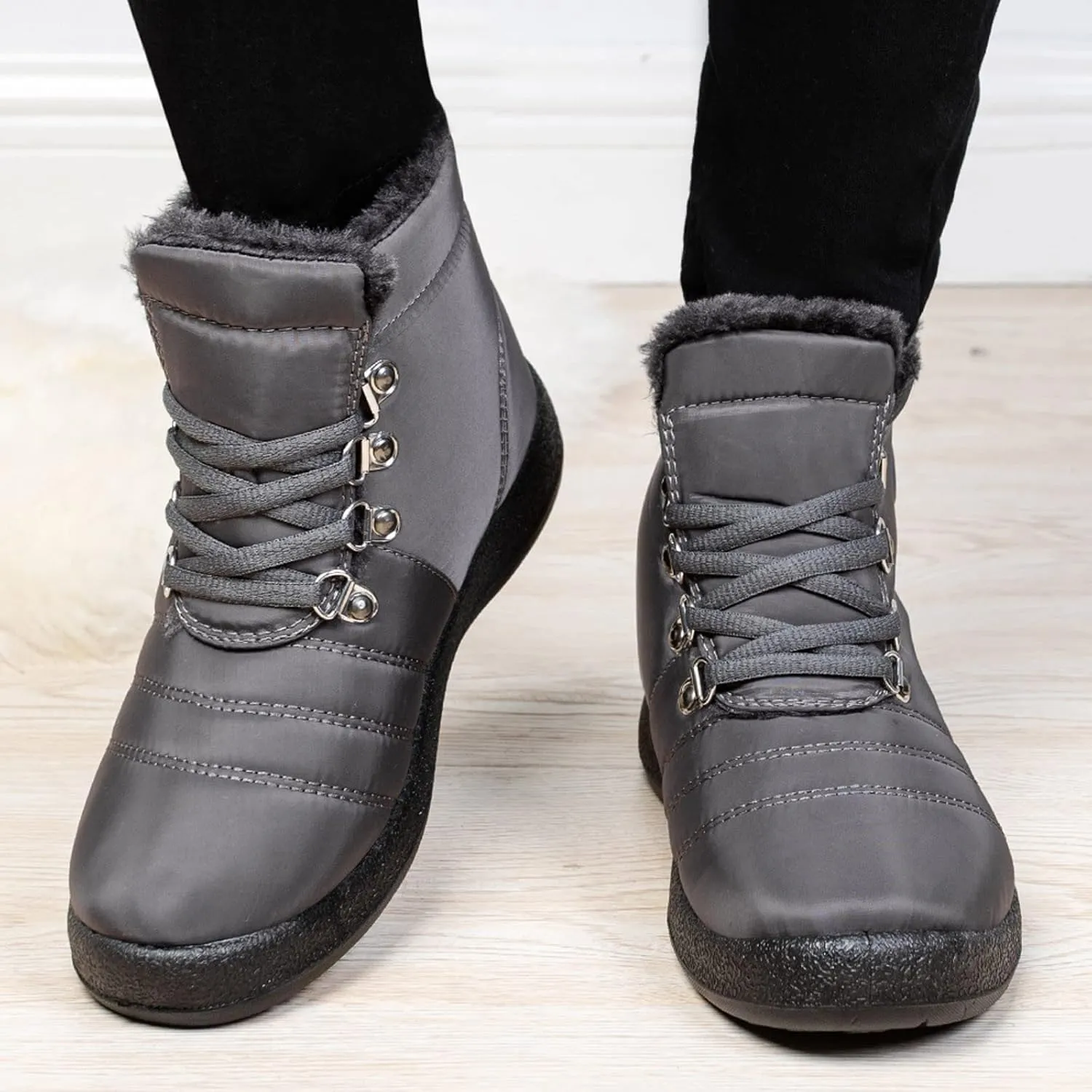 Winter Boots for Women,Water-proof Comfortable Fleece Lined Mid Calf Winter Snow Boots Wide Width Ankle Boots Lace up Snow Boots Winter Boots Insulated Non Slip Shoes for Outdoor Sport