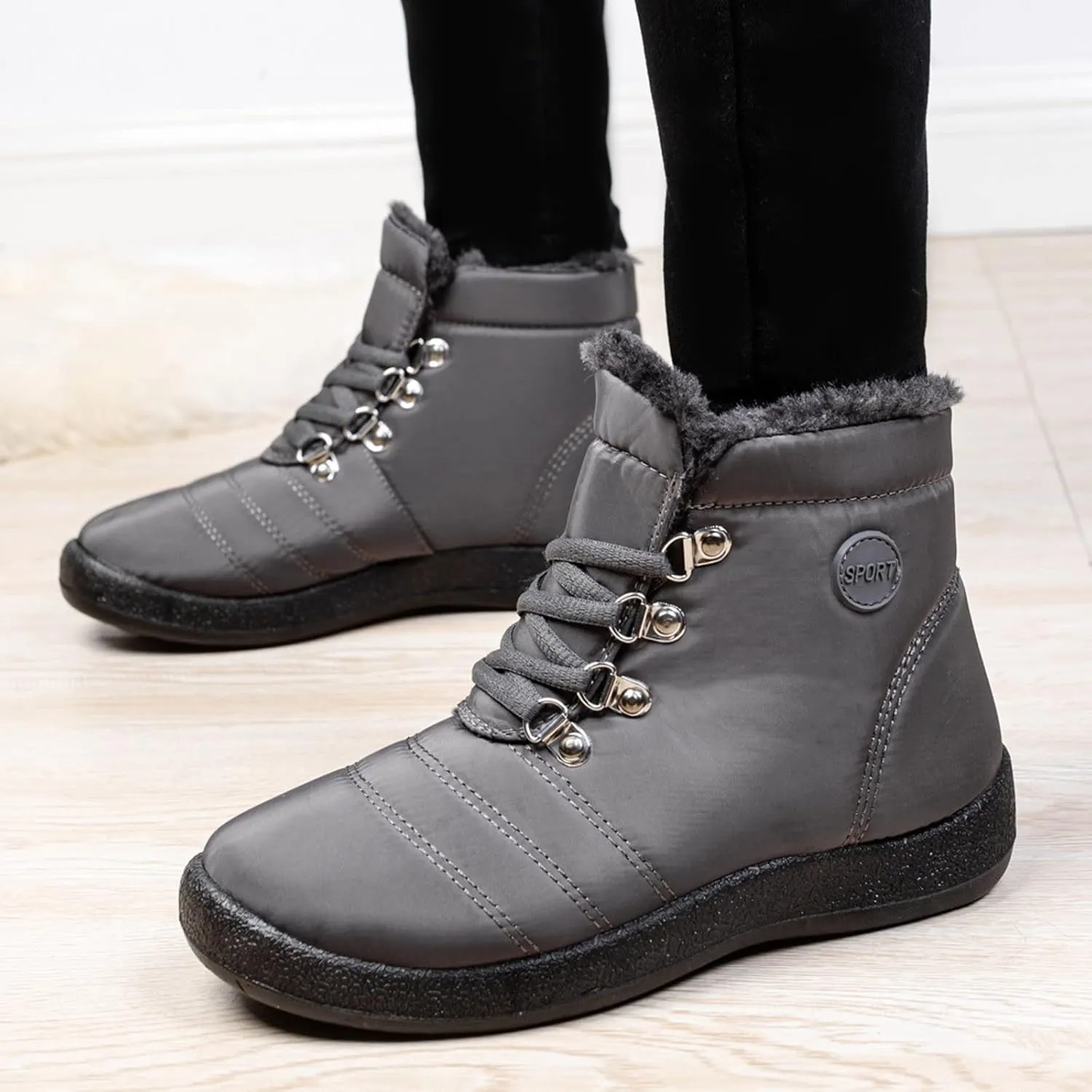 Winter Boots for Women,Water-proof Comfortable Fleece Lined Mid Calf Winter Snow Boots Wide Width Ankle Boots Lace up Snow Boots Winter Boots Insulated Non Slip Shoes for Outdoor Sport