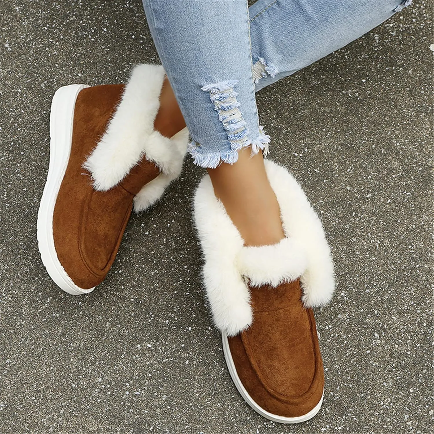Winter Dress Boots For Women 2024 Snow Boots Fur Lined Warm Fuzzy Ankle Booties Casual Fashion Slip On Loafers Shoes