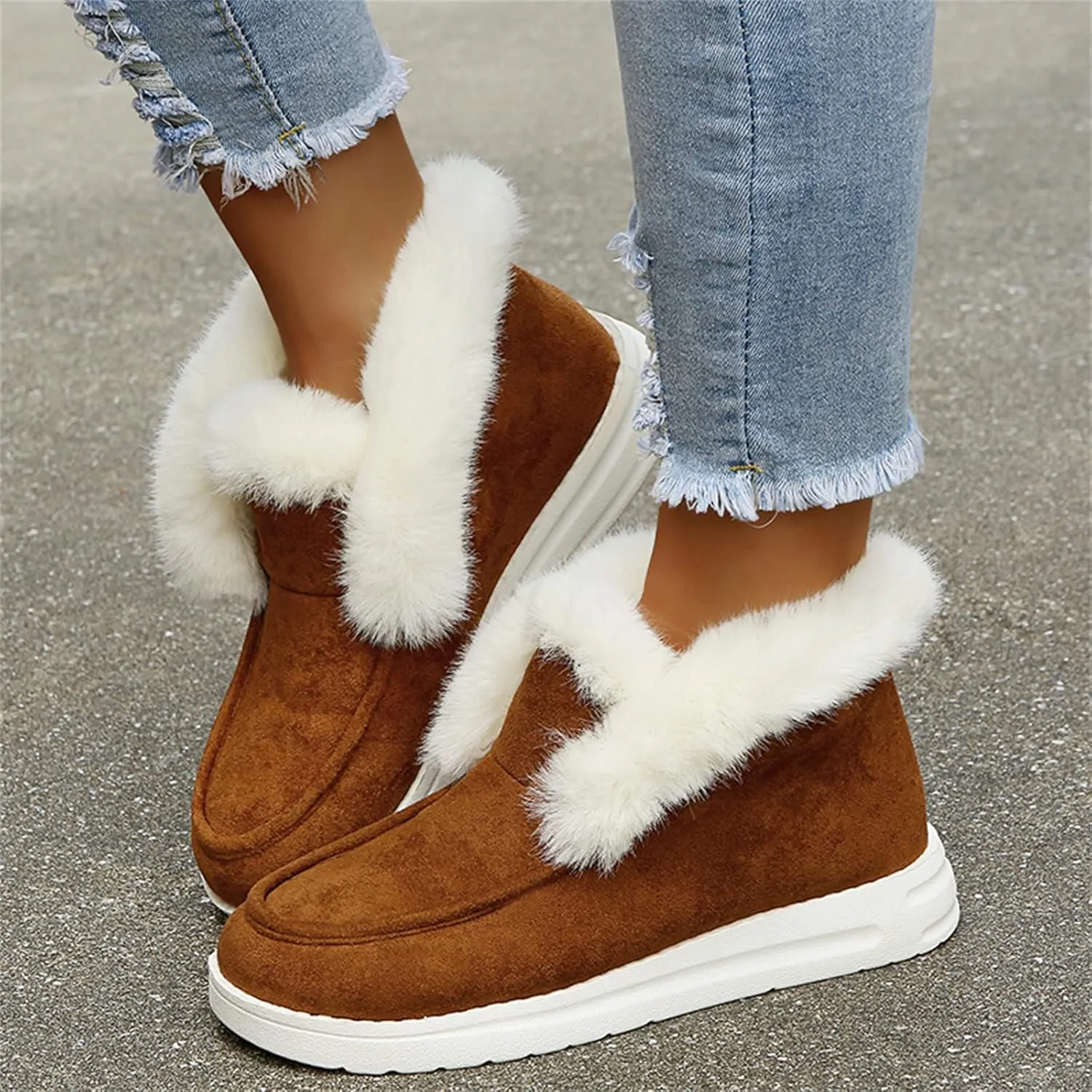 Winter Dress Boots For Women 2024 Snow Boots Fur Lined Warm Fuzzy Ankle Booties Casual Fashion Slip On Loafers Shoes