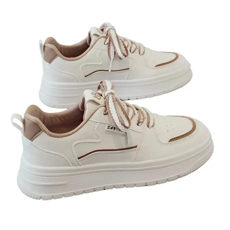 Women's Designer Chunky Platform Sneakers – White Casual Slip-On Tennis Shoes, Vulcanized for Walking