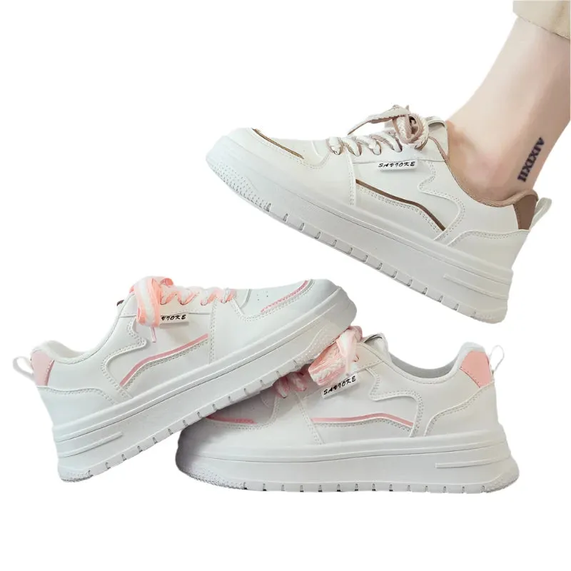 Women's Designer Chunky Platform Sneakers – White Casual Slip-On Tennis Shoes, Vulcanized for Walking