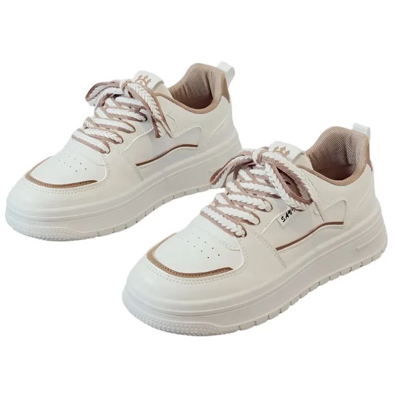 Women's Designer Chunky Platform Sneakers – White Casual Slip-On Tennis Shoes, Vulcanized for Walking