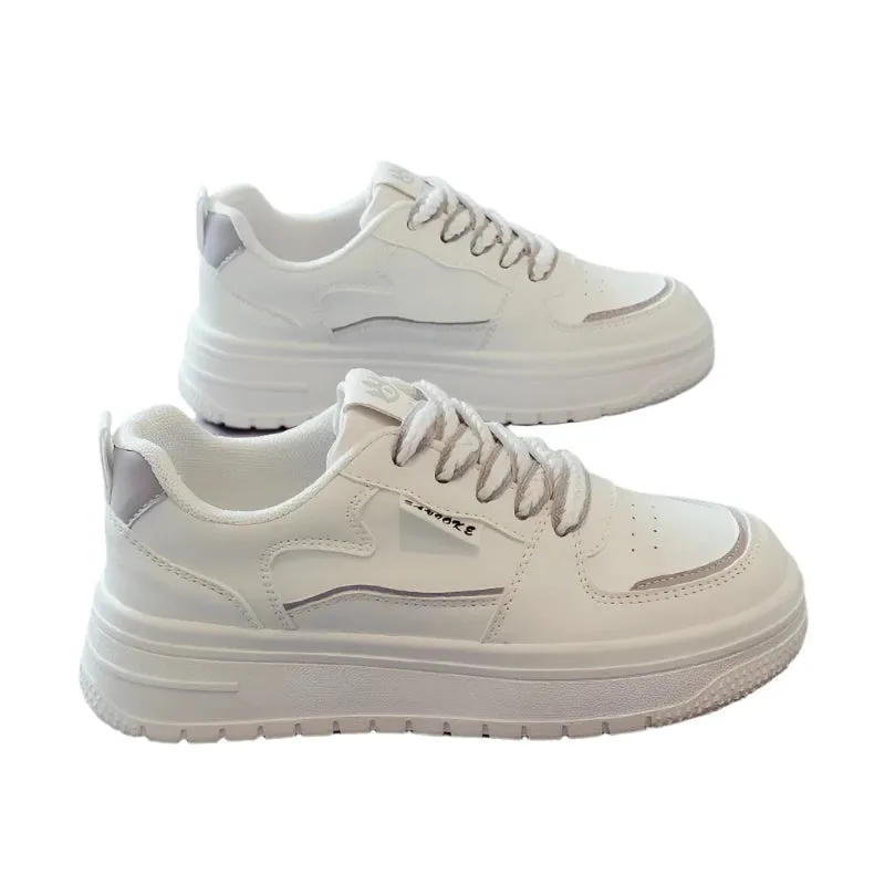Women's Designer Chunky Platform Sneakers – White Casual Slip-On Tennis Shoes, Vulcanized for Walking