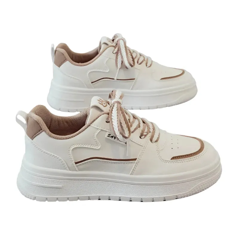 Women's Designer Chunky Platform Sneakers – White Casual Slip-On Tennis Shoes, Vulcanized for Walking