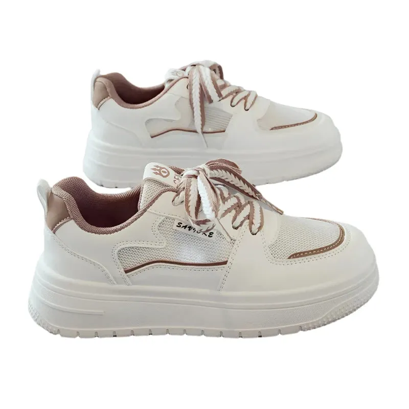 Women's Designer Chunky Platform Sneakers – White Casual Slip-On Tennis Shoes, Vulcanized for Walking
