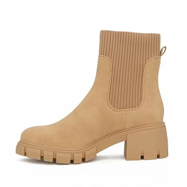 Women's Fashionable Stretch Knit Thick Sole Chelsea Boots 35472291S
