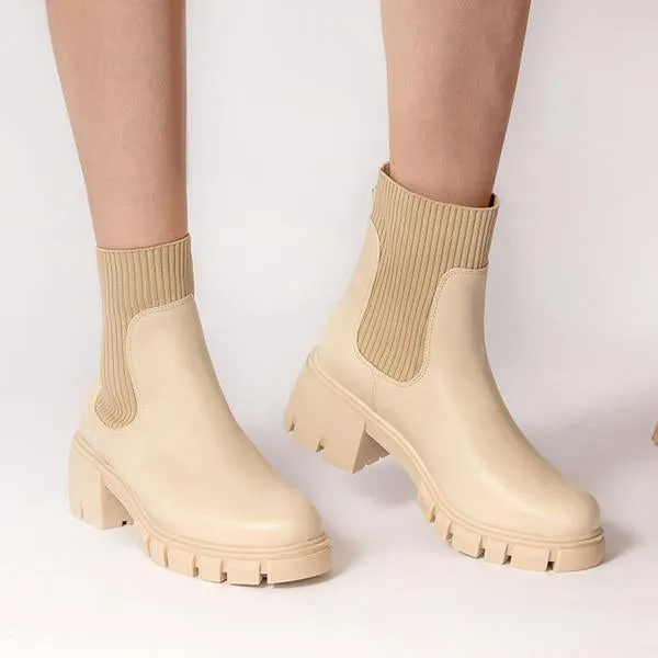 Women's Fashionable Stretch Knit Thick Sole Chelsea Boots 35472291S