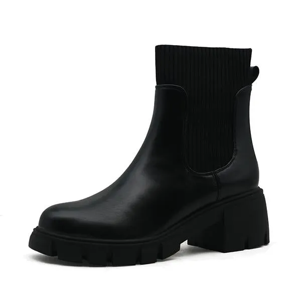 Women's Fashionable Stretch Knit Thick Sole Chelsea Boots 35472291S