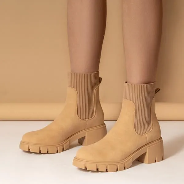 Women's Fashionable Stretch Knit Thick Sole Chelsea Boots 35472291S