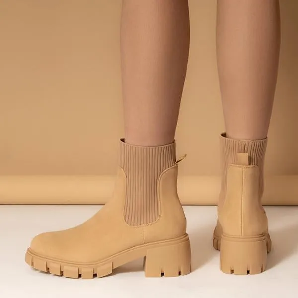Women's Fashionable Stretch Knit Thick Sole Chelsea Boots 35472291S