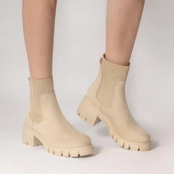 Women's Fashionable Stretch Knit Thick Sole Chelsea Boots 35472291S