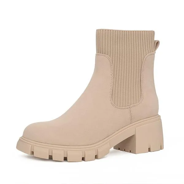 Women's Fashionable Stretch Knit Thick Sole Chelsea Boots 35472291S