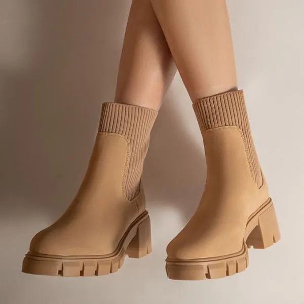 Women's Fashionable Stretch Knit Thick Sole Chelsea Boots 35472291S
