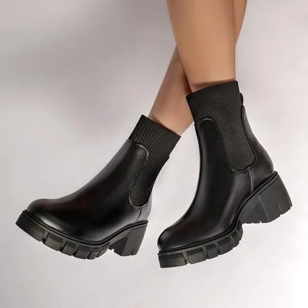 Women's Fashionable Stretch Knit Thick Sole Chelsea Boots 35472291S