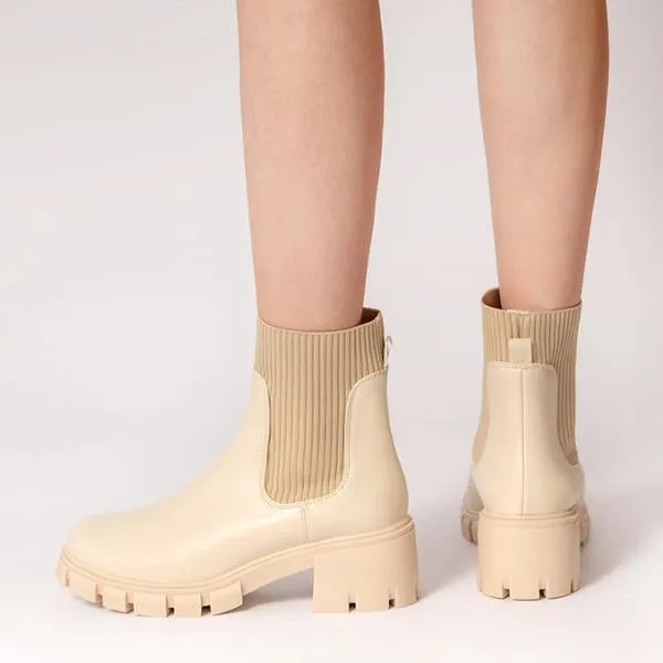 Women's Fashionable Stretch Knit Thick Sole Chelsea Boots 35472291S