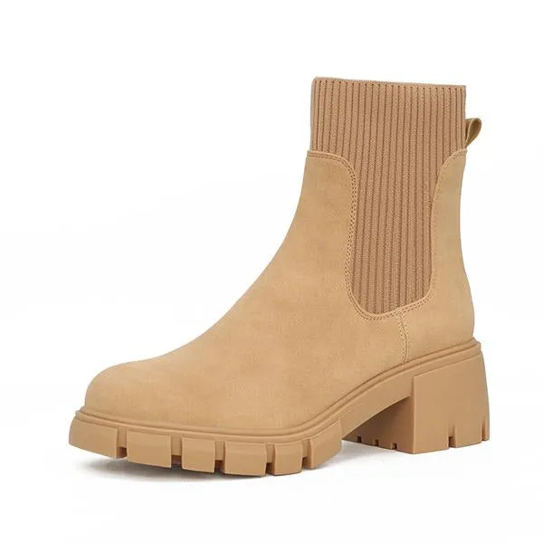 Women's Fashionable Stretch Knit Thick Sole Chelsea Boots 35472291S