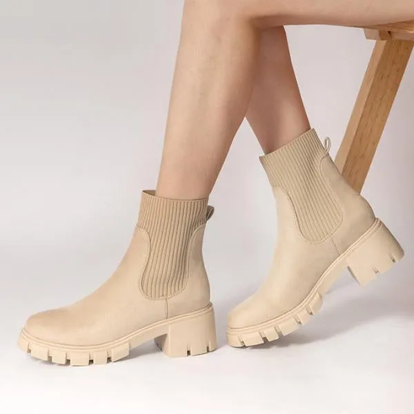 Women's Fashionable Stretch Knit Thick Sole Chelsea Boots 35472291S