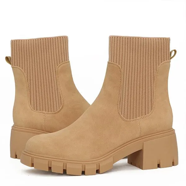 Women's Fashionable Stretch Knit Thick Sole Chelsea Boots 35472291S