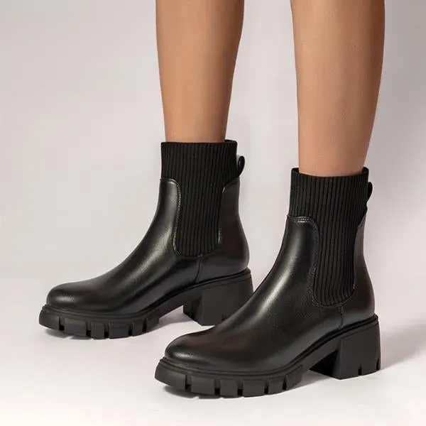 Women's Fashionable Stretch Knit Thick Sole Chelsea Boots 35472291S