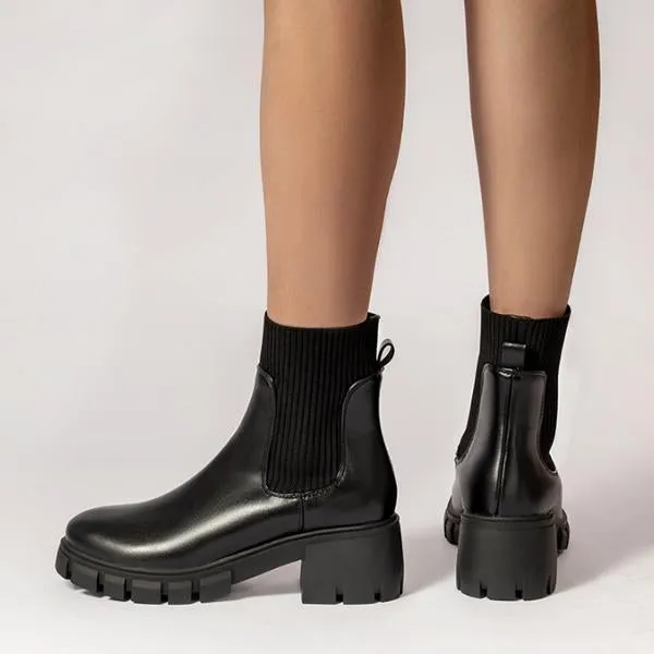 Women's Fashionable Stretch Knit Thick Sole Chelsea Boots 35472291S