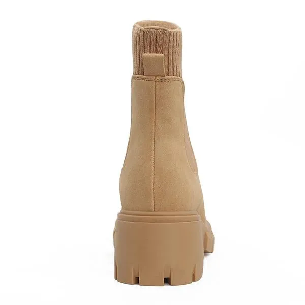 Women's Fashionable Stretch Knit Thick Sole Chelsea Boots 35472291S