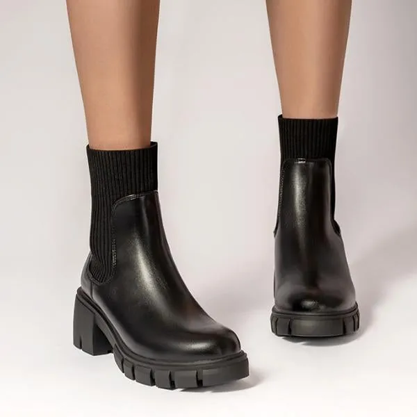 Women's Fashionable Stretch Knit Thick Sole Chelsea Boots 35472291S