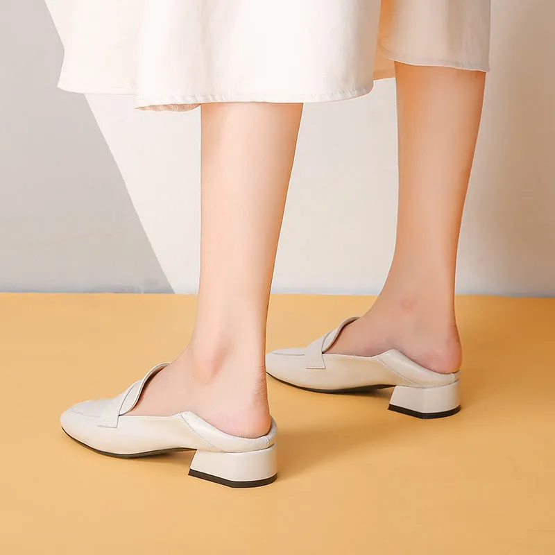 Women's low block heels slip on loafers shoes summer slip on dressy shoes