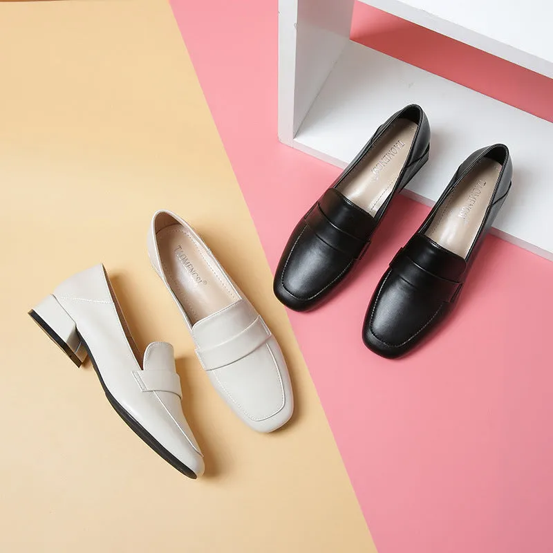 Women's low block heels slip on loafers shoes summer slip on dressy shoes
