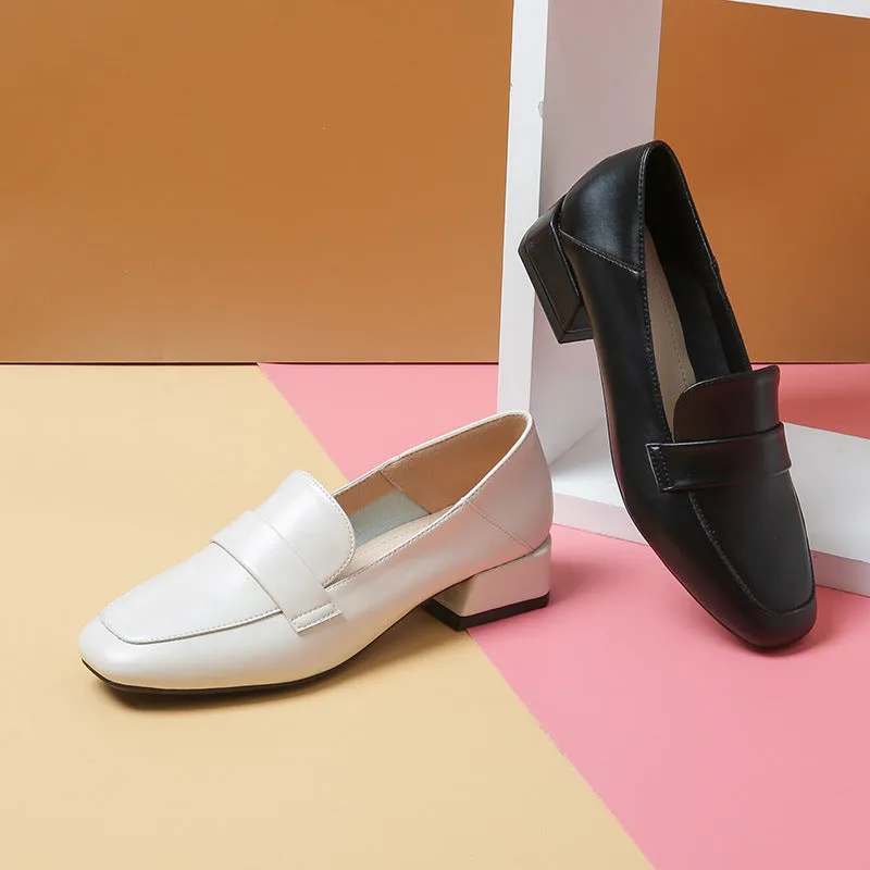 Women's low block heels slip on loafers shoes summer slip on dressy shoes
